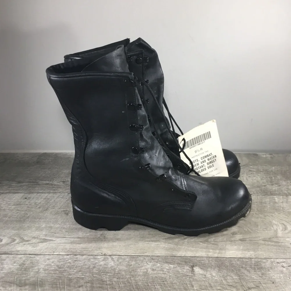 Vintage 90's Men's Combat Work Soft Toe Black Leather Motorcycle Biker Boots 9.5